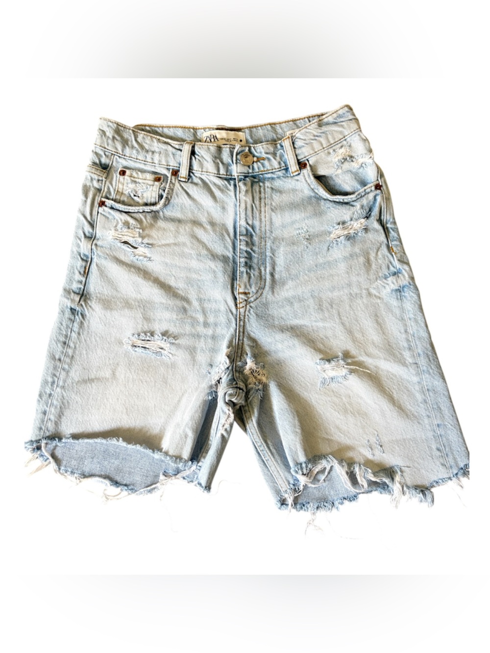 Zara Light Blue Distressed Denim Cutoff Shorts